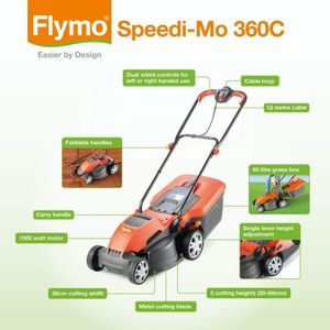 Flymo Speedi-Mo 360C Electric Lawn Mower – Lightweight, 36cm Cutting Width