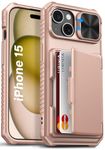 Vihibii for iPhone 15, iPhone 14, iPhone 13 Back Cover Wallet with Card Holder (4 Cards) [RFID Blocking] & Slide Camera Cover & Raised Edges Protect Screen, Shockproof Rugged Case, 6.1", Rose Gold