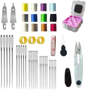 WHNICUST 46PCS Big Eye Stainless Steel Sewing Needles Kit, Hand Quilting Set with Threader and Thimble, Long Thin Needles for DIY Sewing