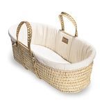 Clair de Lune | Organic Palm Moses Basket Baby Bassinet | Natural Palm Basket, Organic Dressing, Natural Bamboo Mattress, Moses Basket Sheet | Newborn Babies Essential | Comfy Child | (Natural Cream)