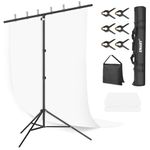 EMART White Backdrop with Stand, 1.5x2m Photography Backdrop with 2x2m Background Stand Kit for Photo Video Studio, include 6 Spring Clamps and 1 Sandbag