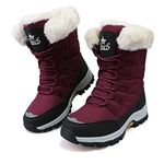 KUWIBY Winter Boots Women Snow Boots Waterproof Non-Slip Comfy Flats Warm Fur Lining Booties Ladies Outdoor Soft Lightweight Lace Up Walking Shoes Size 3 Red