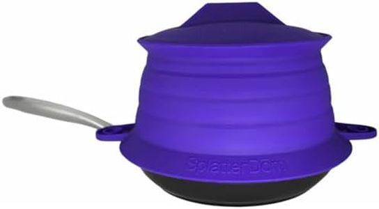 SplatterDom Splatter Guard for 10 and 12 Inch (25 and 30 Centimeters) Pots & Pans - Collapsible, Adjustable, Reversible, Microwave & Dishwasher Safe - Includes a 10 Inch Lid (Violet, Large)