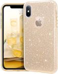 MATEPROX Glitter Case Compatible with iPhone X Case/iPhone Xs Case Glitter Sparkle Sparkly Bling Cute, 3 Layer Hybrid, Anti-Slick Protective Case for iPhone X/Xs (2018) -Gold