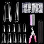 500PCS Clear Coffin Nail Tips - Clear Acrylic Nail Tips Half Cover Fake Nail Tips,10 Size Clear French False Nail Tips Set with Acrylic Nail Clipper/2 Nail Files/Sponge Polishing