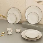 The Earth Store Creme Matte Set of 12 Piece Ceramic Dinner Set, 4 Full Dinner Plates, 4 Quarter Plates, 4 Vegetable Bowls | Microwave & Dishwasher Safe | Ceramic Plate | Katori