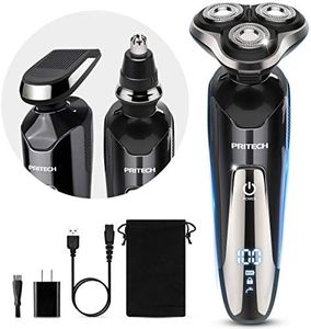 Mens Electric Razor for Men Electric Face Shavers Rechargeable Shaving Men's Cordless Razors IPX7 Waterproof Wet Dry 3 in 1 Rotary Shavers Beard Nose Mustache Trimmer USB Charging Black by PRITECH