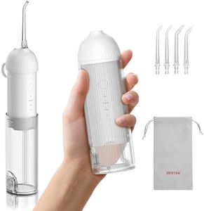 BESTEK Water Dental Flosser Teeth Pick: Cordless Portable Oral Irrigator with 4 Jet Tips, Rechargeable IPX7 Waterproof Water Flosser for Teeth, Gums, Braces Care and Travel