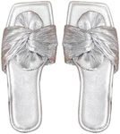 OYOANGLE Women's Metallic Twist Front Open Toe Flat Sandals Fashion Slide Sandals Silver 11