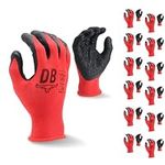 Durabull Latex Coated Work Gloves - 12 Pairs. Heavy Duty Protective Gloves For Builders, Garden & Working. Secure Fit With Anti Slip Grip. Wear Resistant Safety Gloves - (LT1110, Size 10, Red).