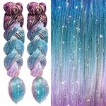 2Pcs Upgraded Ombre Braiding Hair with Hair Extension Tinsel Mashup, Colorful Synthetic Braiding 3 Tone for Women Girls Hair Accessories 24 Inch 100g (Purple & Blue)