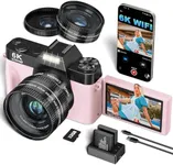 VJIANGER 4K Vlogging Camera for YouTube 48MP Digital Camera for Photography and Video with Flip Screen, Manualfocus, 16X Digital Zoom, 52mm Wide Angle & MacroLens, 32GB TF Card, 2 Batteries(Pink)
