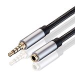 Audio Mic Extension Cable 0.5M,3.5mm Aux Headphone Extender 4-Pole Jack Plug Extension Lead Stereo Male to Female Braided Cord for Headset,TV,Laptop,Phone,Switch Lite,Car,PS4,Xbox and more(0.5M/1.5Ft)