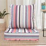 The Furnishers Multipurpose 40x40x8 CM Woven Fashionable High Densitiy Foam Cushion Set for Floor, Patio, Chair and Balcony Garden Seating - Multi-Color Stripe Set, Small Size Set - 16x16x3 Inch