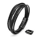 SERASAR Mens Original Leather Bracelet 20cm Black Bracelet Men Gift-Box Genuine-Leather Braided Adjust-Able Magnetic-Clasp Multi-Layer Wrap Rope Man Mans Boys Mens Bracelets Jewelry Magnet Accessories