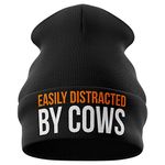 Purple Print House Farming Gifts - Easily Distracted by Cows Funny Beanie Hat - Tractor Gifts Farmers Gifts (Black)