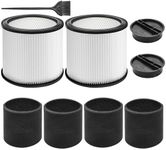 Gazeer 90304 Replacement Filter with Lid Compatible with Shop Vac 90304, 90350, 90333,90585,5 Gallon and Above Wet/Dry Vacuum Cleaners (2 Replacement Filter+2 Lids+4 Foam Sleeve Filters+1 Black Brush)