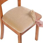 Smiry Velvet Seat Covers for Dining Room Chair Set of 6, Stretch Fit Removable Washable Chair Seat Cushion Protector Slipcovers with Ties, Beige