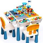 arscniek 7 in 1 Kids Activity Table and Chair Set with 152Pcs Large Marble Run Building Blocks, Sand/Water Table, Toddler Learning Play Table Toys for Girls Boys Toddler Age 3-7