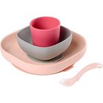 BEABA Silicone Meal Set for Baby/Toddler, Pink, 4 pcs (Plate, Bowl, Cup and Spoon)