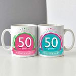 exciting Lives - 50th Anniversary Golden Jubilee Coffee Mugs - for Couples, Grandparents Husband Wife Relatives - Set of 2