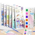 KAYSENSUK 6 Pack Pocket Magic Water Coloring Book,Magic Painting Book with Paints&6 Pieces Water Pen,Water Colouring Books for Children Stocking Fillers for 5 6 7 8 Year Old Boys Girls Gifts