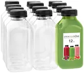 12 oz Juice Bottles with Caps for Juicing (12 pack) - Reusable Clear Empty Plastic Water Bottles - Drink Containers for Mini Fridge, Juicer Shots Includes Labels, Brush & Funnel