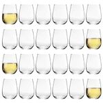 Argon Tableware 24x 360ml Stemless Wine Glasses Set - 'Corto' Range - Modern Style Barware & Party Glass Tumblers for Red, White & Rose Wine