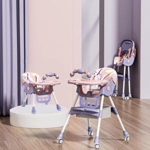 Infantso FEED-X (5-in-1) Baby High Chair / Baby Feeding Chair with Foot Support for 0 to 5 Years Baby, High / Feeding Chair Foldable, height Adjustable, Safety Harness, Wheels, Cushion, Portable Chair (Purple)