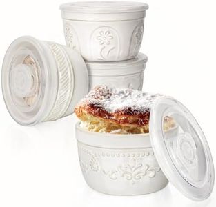 Artena Ramekins with Lids, Creme Brulee Ramekins Oven Safe, Pudding Cups, Souffle Cups, Custard Cups, Ceramic Ramiken, Dipping Sauce Cups, Food Storage Containers with Lids, Set of 4 (Multiple Patterns, 8 oz)