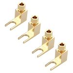 Jopto 4PCS Hi-end Banana to Spade Adapter Audio Speaker Cable Connector Corrosion-Resistant Right Angle Speaker Cable Spade Banana to Spade Adapter Plug Socket Conversion Gold Plated Copper Connector