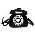 Oweisong Fun Telephone Purse for Women Novelty Pink Phone Tote Handbags Top Handle Shoulder Crossbdoy Bag, Black, One Size