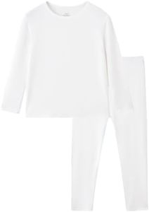 BambooBud Thermal Underwear for Kids Girls Thermals Flexible Fit Top and Bottom Pajama Set Girl Long Johns Base Layer,Raw White,X-Small