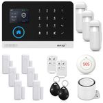 PGST Alarm System, 2.4G WIFI+GSM Wireless Smart Burglar Security Alarm System DIY Kit, 16-Piece kit: Alarm Hub with 120DB, Door/Window Sensors, PIR, Remotes, Work with Alexa and Google Home