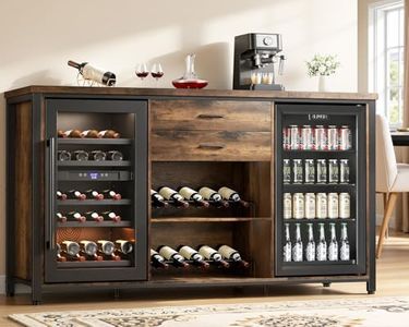 Leteuke Large Coffee Bar Cabinet with 2 Fridge Space, 70.8" L Farmhouse Wine Cabinet, Wood Buffet Sideboard Table Station, Liquor Cabinet with Drawers, Wine Rack for Home, Living Room-Rustic Brown