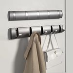 Coat Rack Wall Mounted with 5 Retractable Hooks, Heavy Duty Aluminum Coat Hook Towel Rack Coat Hanger for Coat Hat Towel Purse Robes Keys - Grey