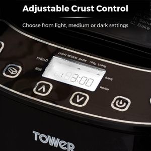 Tower Digital Bread Maker, 2 lb – 12 Programs, Non-Stick, Black