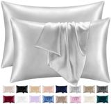 Lazzaro Home Satin Silk Pillowcases For Hair And Skin 2 Pack Pillow Cases with Envelope Closure Pillowcase Size 50 x 75 cm (Grey, 2pcs Pillowcases (50x75cm))