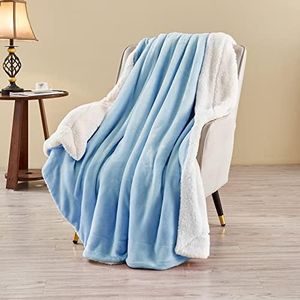 LINENOVA Sherpa Fleece Throw Blanket for Couch - Thick and Warm Blankets for Winter, Soft and Fuzzy Throw Blanket for Sofa (Light Blue, 127x152cm)