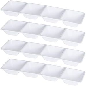 Plasticpro 4 Sectional Rectangle Plastic Disposable Serving Tray/Platter 5 X 16 White Pack of 4