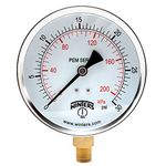 Winters PEM Series Steel Dual Scale Economical All Purpose Pressure Gauge with Brass Internals, 0-30 psi/kpa, 4" Dial Display, -3-2-3% Accuracy, 1/4" NPT Bottom Mount