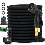 WeiKuoKA Expandable Garden Hose 100ft with 10 Function Spray Nozzle & 3/4 Solid Brass Fittings, Strength 3750D, Durable 4-Layers Latex Flexible Water Hose, No Kink Retractable Gardening Hose