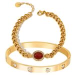 A D. ALLEN & DANMI. 18 K Gold Plated Love Bangle Bracelet Set Flexible Wide Wristband Bangle Bangle Set for Love, Medium, Stainless Steel, Agate