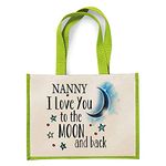 Mothers Day themed Nanny I Love You to The Moon & Back Secret Santa Birthday Shoulder Bag Shopping Shoppers Jute Bag Unique Reusable Jute Bag for Life. (Apple Green)