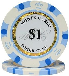 50pcs Monte Carlo Poker Club 3-tone Clay Composite 14 Gram Heavy Poker Chips By MRC POKER (White $1)