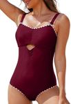 Aleumdr Swim Suit for Women 2024 One Piece Swimsuit Cut Out Color Block Bathing Suits Tummy Control Womens Swimsuit Slimming Swimwear Red XX-Large