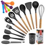 Kitchen Utensil Set - 17 Pieces Cooking Utensils Set - Christmas Gift Non-Stick Heat Resistant Silicone Utensil Set with Easy Grip Handles - Includes Spatula Spoon Turner Tongs (Grey)