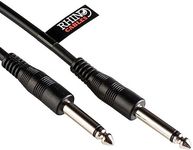 rhinocables Stereo Audio Cable 6.35mm 1/4" Lead Mono Jack Instrument Cable Plugs (Male to Male) for Electric Guitar, Bass, Amp, Keyboard, and Sound Mixing, Black (6m)