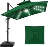 Best Choice Products 10x10ft 2-Tier Square Cantilever Patio Umbrella with Solar LED Lights, Offset Hanging Outdoor Sun Shade for Backyard w/Included Fillable Base, 360 Rotation - Green