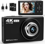 Digital Camera for Photography with 5X Optical Zoom, 4K WiFi Vlogging Camera for YouTube with Autofocus, 64MP Compact Travel Camera with 32GB Card, 2 Batteries for Beginners and Teens(Black)